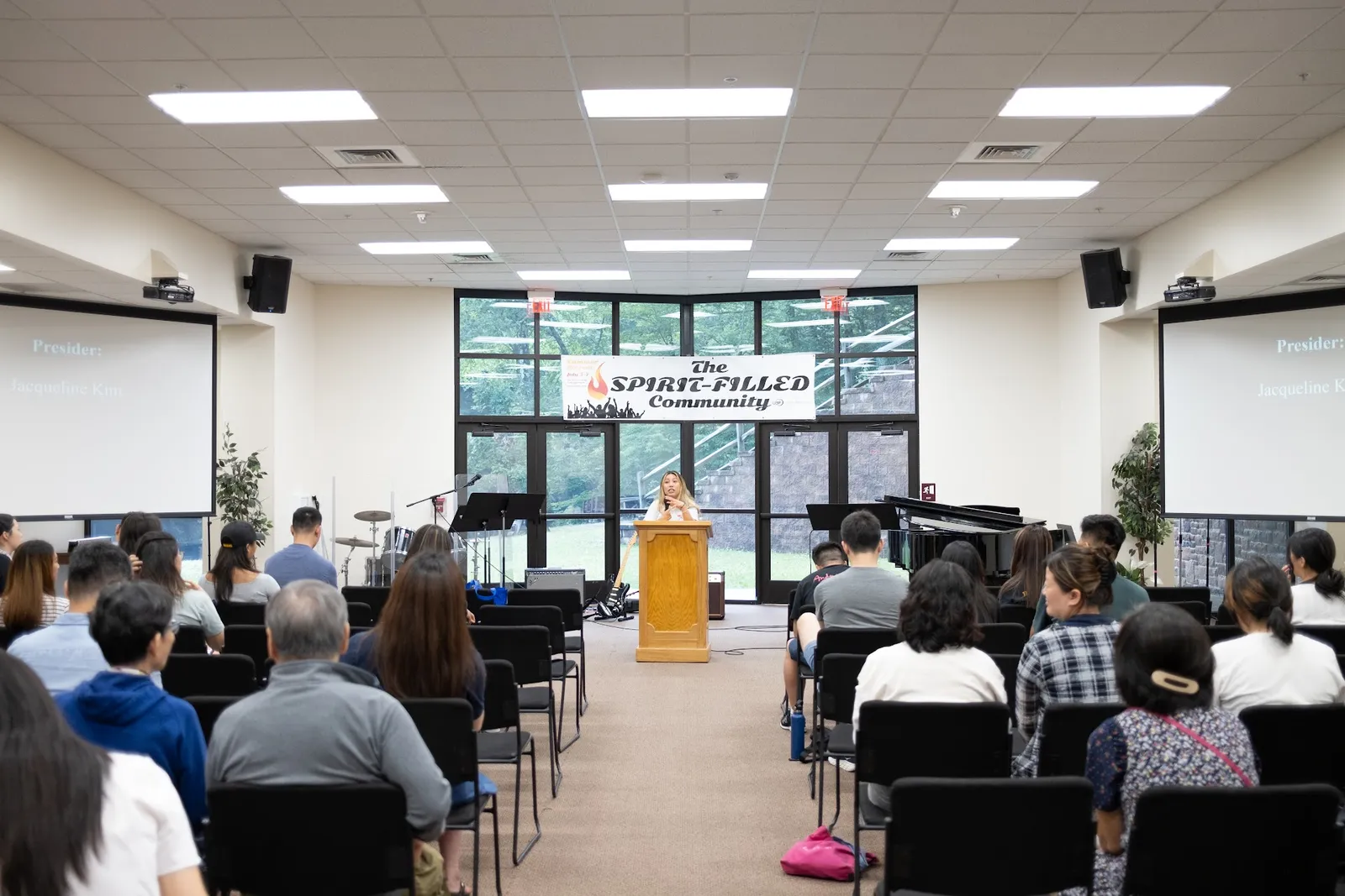 Conference audience listening to a message